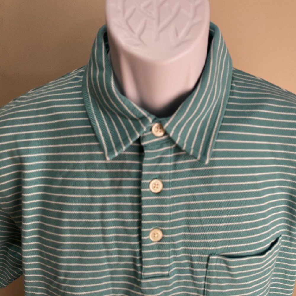 🏔️ Best Made Men's White Striped Short Sleeve Polo Shirt Medium M Green 🌿